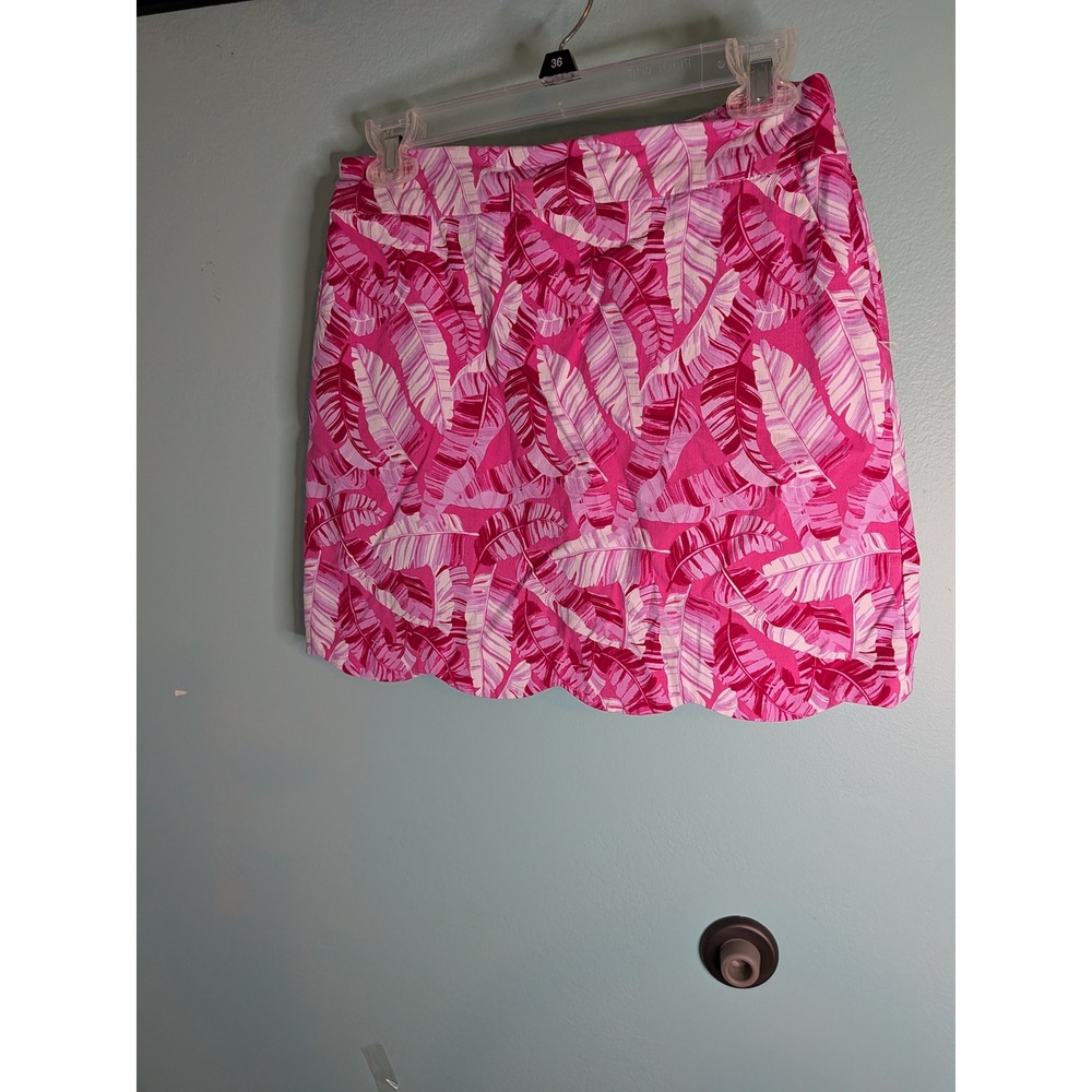 Casey‎ Key Pink Palm Leaf Scalloped Hem Skort Petite Small Tropical Resort Mini